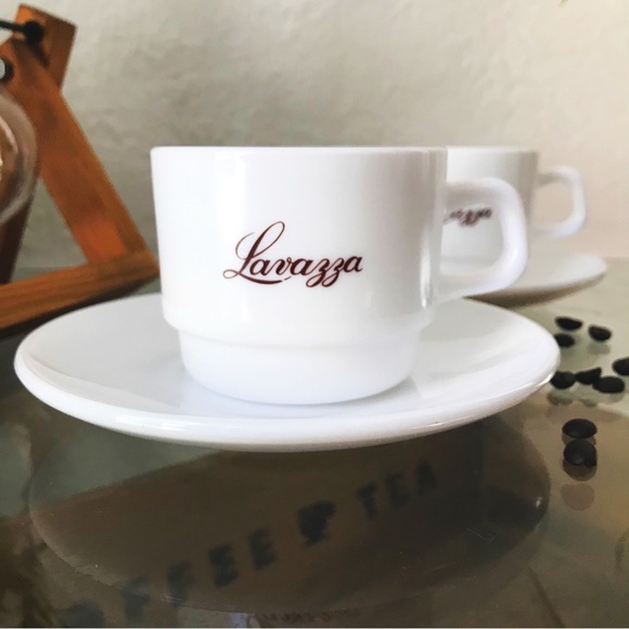 Vintage Lavazza Espresso Milk Glass Cups Saucers by Arcopal France, Set of Two ☕ - Picture 5 of 7